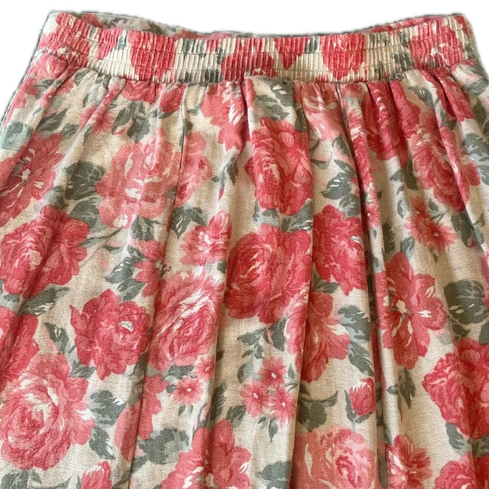 Vintage Floral Maxi Skirt Sz L Pink Rose Rayon A-Line Prarie Western Boho Fall